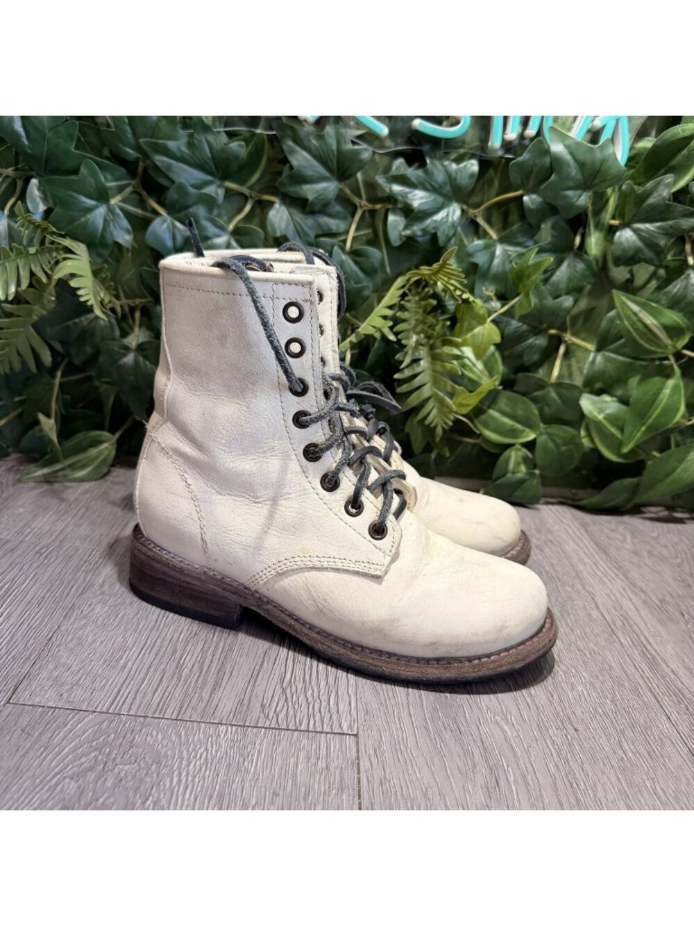 Freebird Boots Womens 5 Beige Manchester Leather Combat Ankle Zip Lace Up